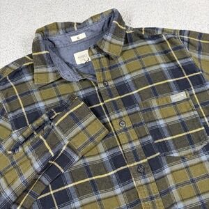 Ambig Flannel Shirt Mens Small Green Blue Plaid Long Sleeve Button Up Heritage